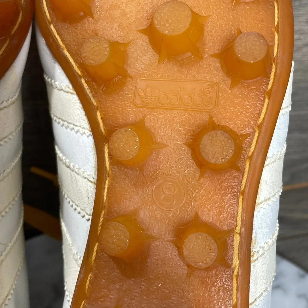 Vintage Adidas Soccer Shoes Mens 8 White Leather Triple Crown Futbol Retro 80s
